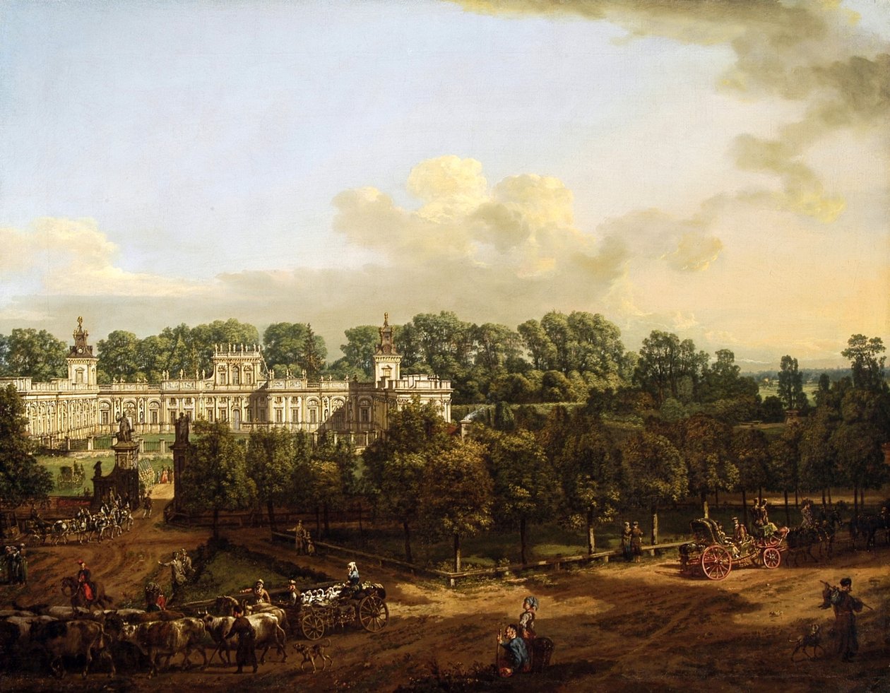 Wilanów-palatset sett från entrén. av Bernardo Bellotto