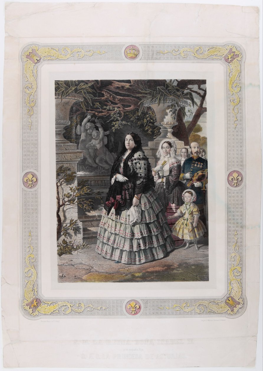 HENNES MAJESTÄT Drottningen ISABEL II. och hennes högtidliga dotter HENNES FRIDLIGASTE HÖGHET PRINSESSAN AV AS av Bernardo Blanco y Pérez