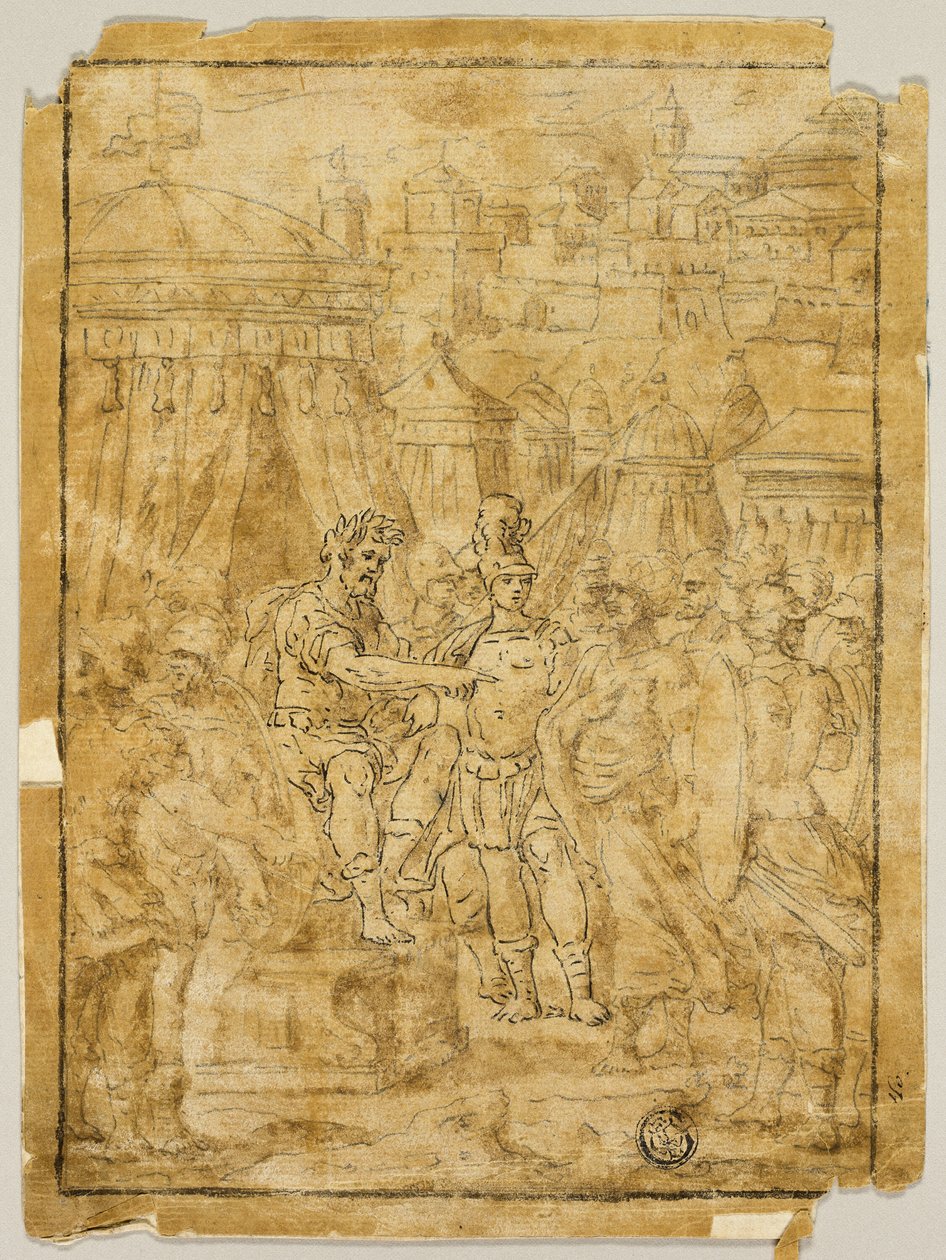 Illustration till scenen från Jerusalems befrielse (Gerusalemme Liberata) av Bernardo Castello