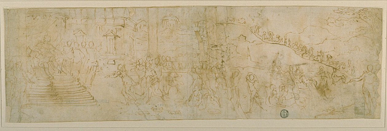 Salomo och drottningen av Saba (recto); Skiss av drottningen av Saba (verso) av Bernardo Castello