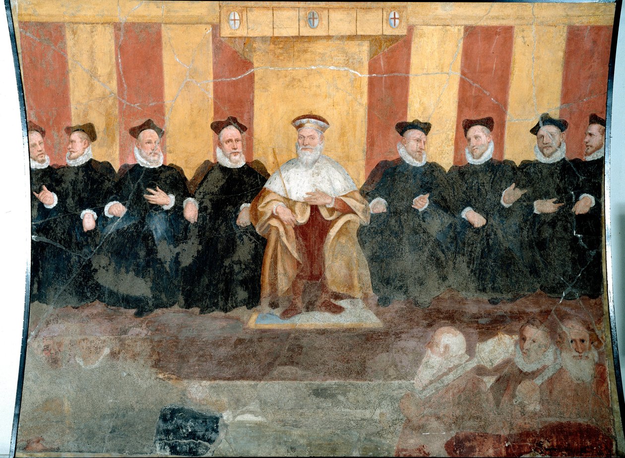 The Doge of Genes Giacomo Durazzo Grimaldi (cirka 1503-1579) omger med Senators Fresco av Bernardo Castello (1557-1629) 1500-talsgener, Museo di Sant 