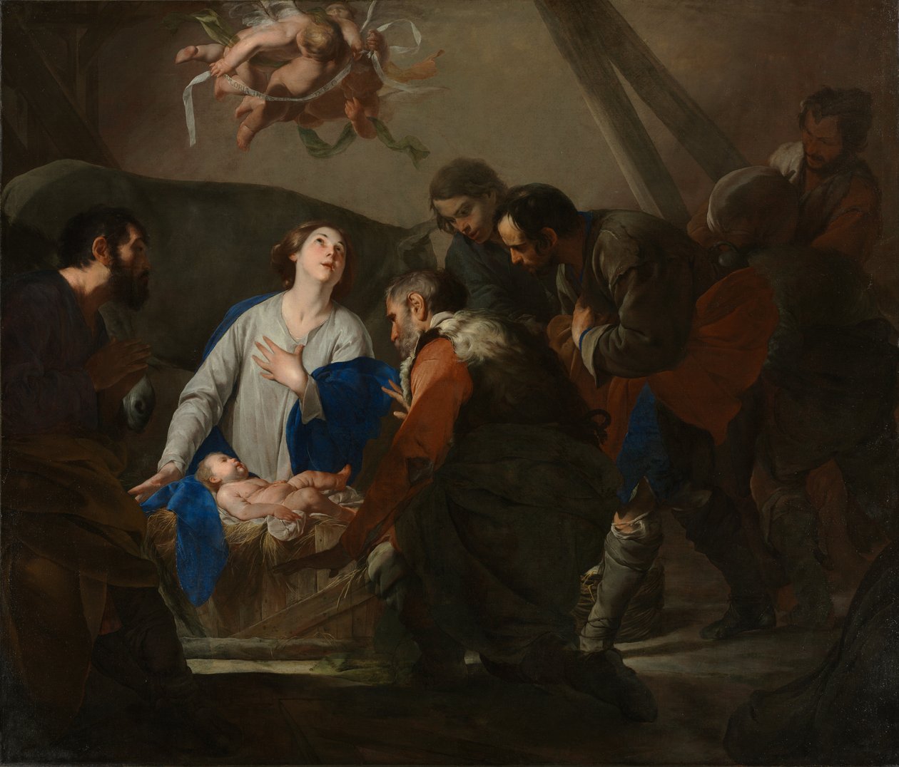 Tillbedjan av herdarna av Bernardo Cavallino