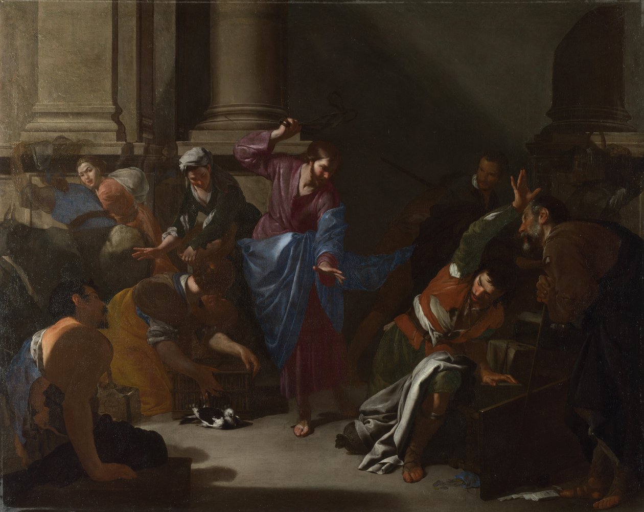 Kristus driver köpmännen från templet, ca. 1645 av Bernardo Cavallino