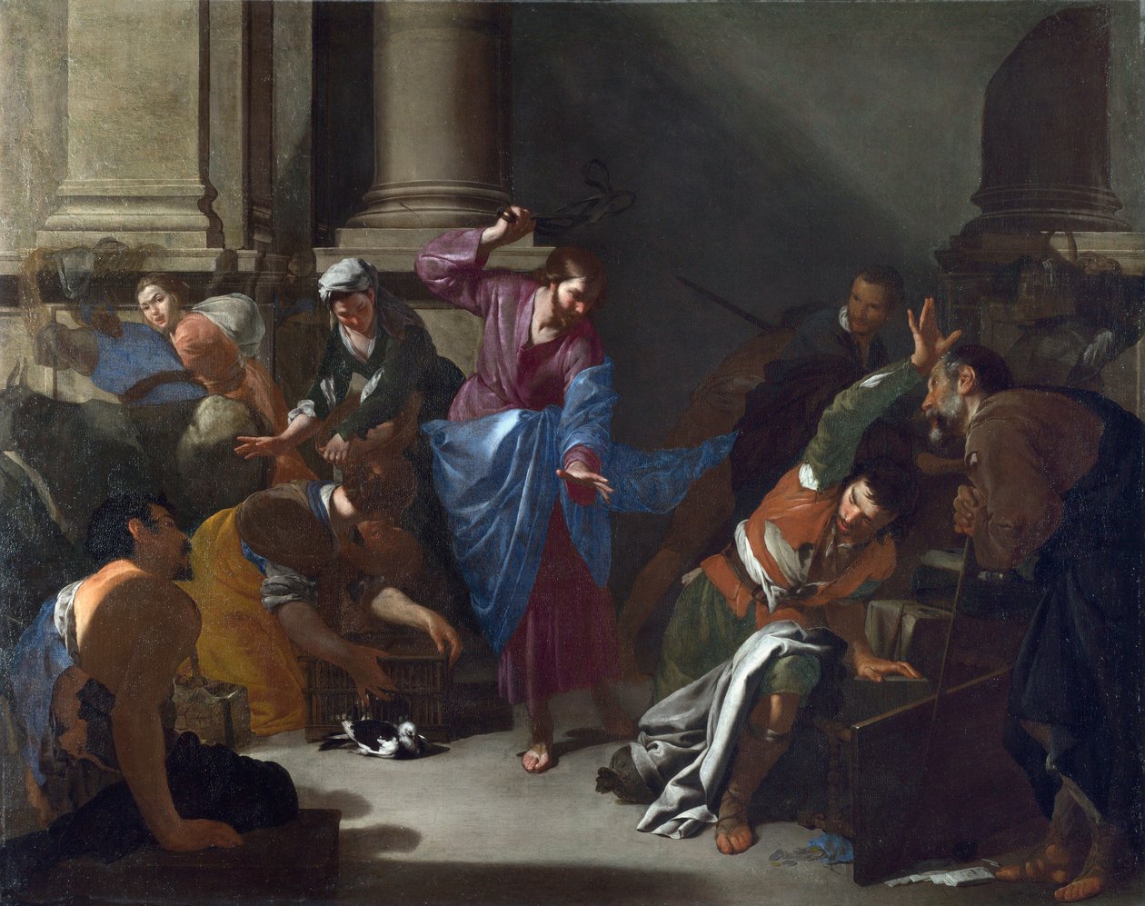 ""Le christ chassant les marchands du temple"" (Kristus driver handlarna från templet) Peinture de Bernardo Cavallino (1616-1656) vers 1645 Dim 101x127,6 cm National Gallery, Londres av Bernardo Cavallino