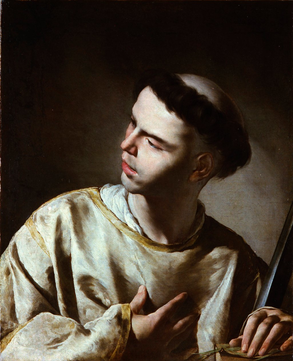 ""Saint Laurent"" (Saint Lawrence) Målning av Bernard Cavallino (1616-1656) - 1640-talet - Olja på duk - Dim 65,5x53,5 cm Lazaro Galdiano Museum, Madrid av Bernardo Cavallino