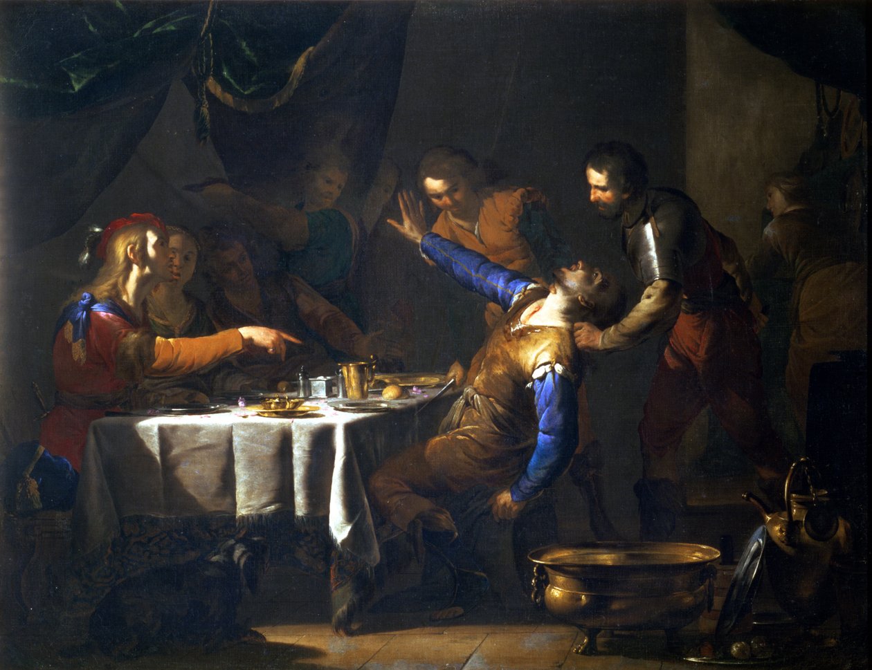 Mordet på Amnon av hans bror Absalom (olja på duk) av Bernardo Cavallino