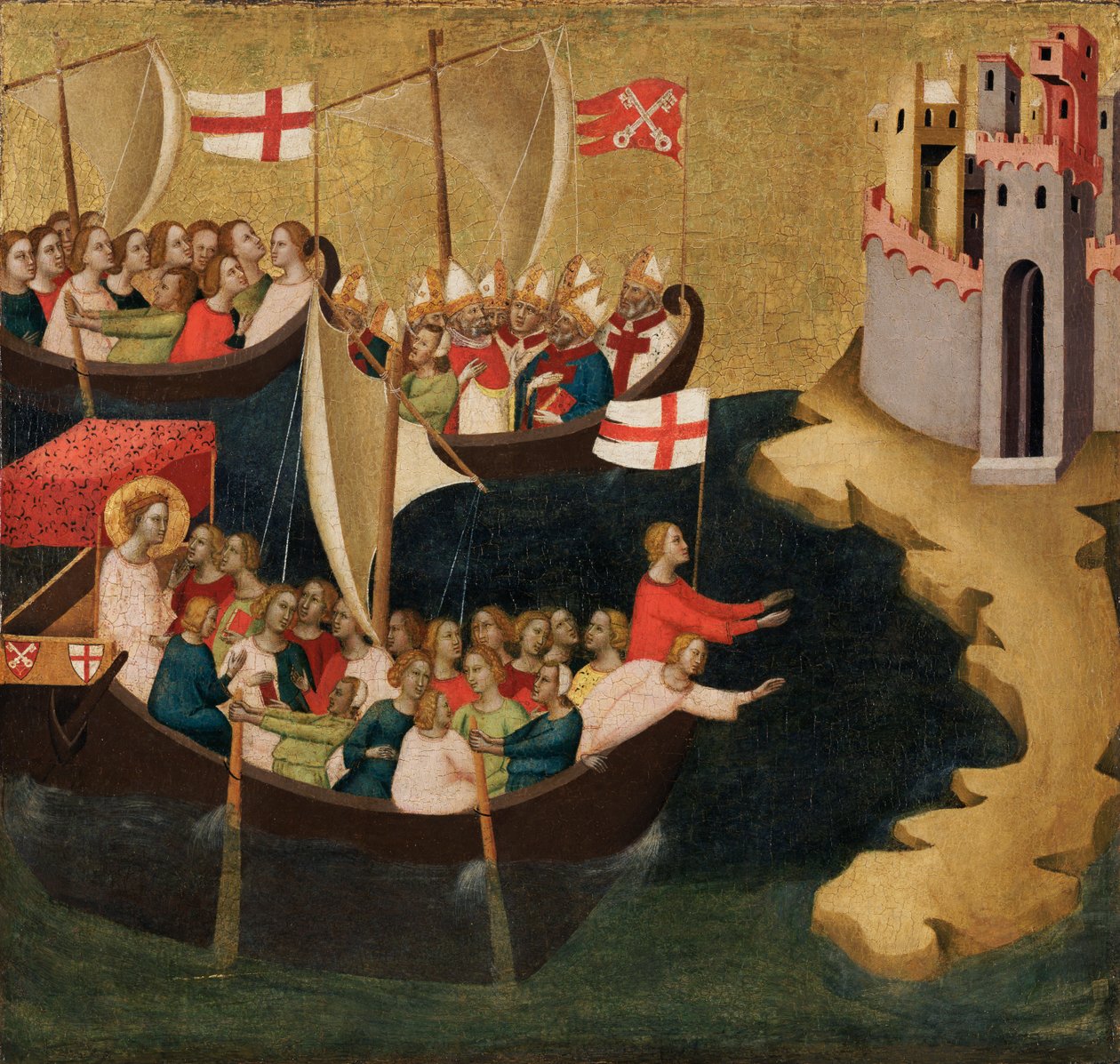Saint Ursulas ankomst till Köln, ca 1333 (tempera och bladguld på panel) av Bernardo Daddi