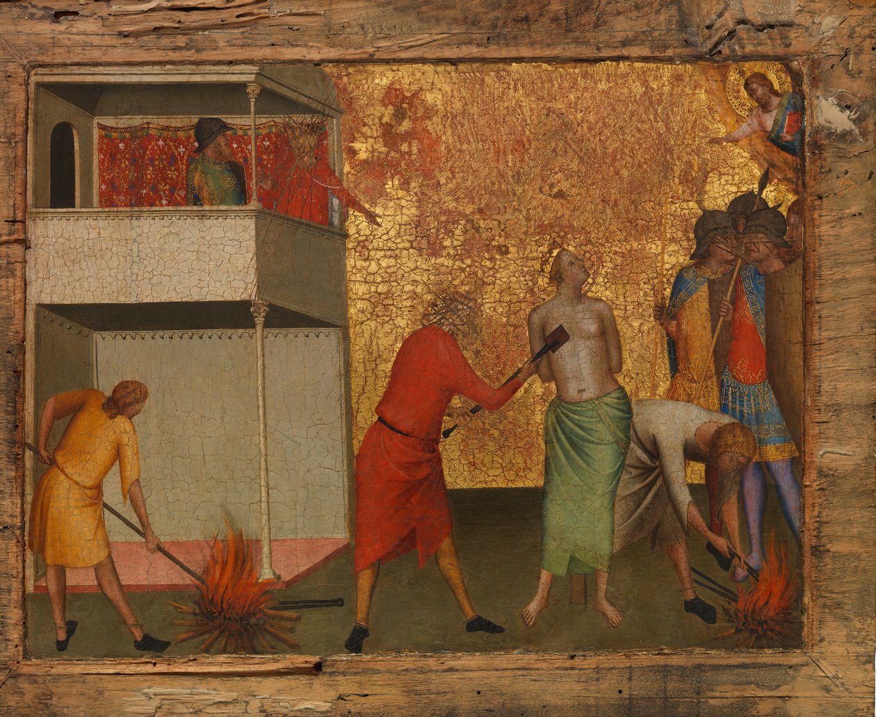 Saint Reparata torterade med glödheta strykjärn. av Bernardo Daddi