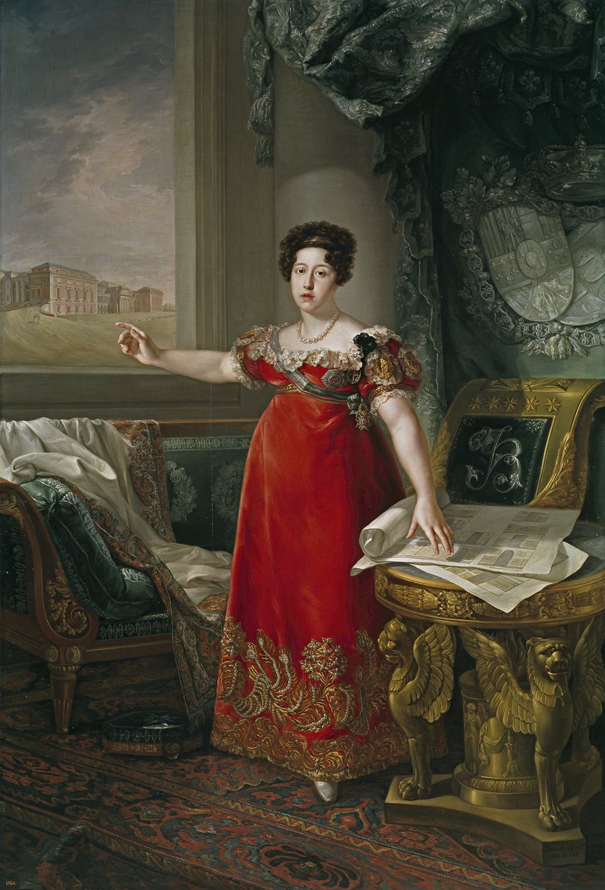 Marie Isabelle de Braganza, Infanta av Portugal, drottningkonsort av Spanien - Maria Isabel av Portugal (1797-1818), framför Pradomuseet, av Lopez Piquer, Bernardo (1801-1874). olja på duk av Bernardo Lopez y Piquer