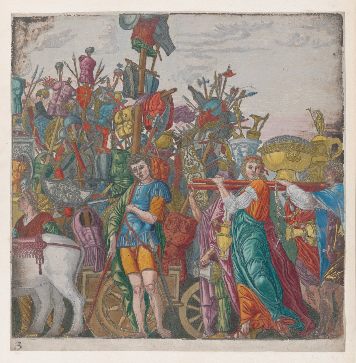 Blad 3: Krigets troféer, från Julius Caesars triumf, 1599., 1599. av Bernardo Malpizzi