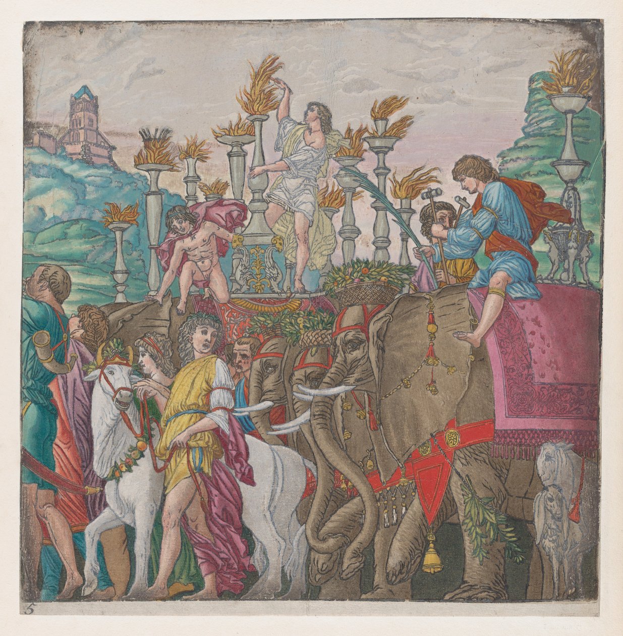 Blad 5: Elephants, från The Triumph of Julius Caesar, 1599. av Bernardo Malpizzi