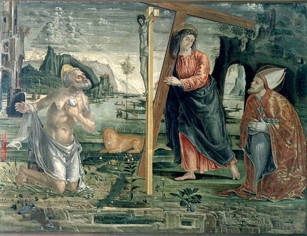 Kristus bär korset med St. Augustine och St. Hieronymus av Bernardo Parentino