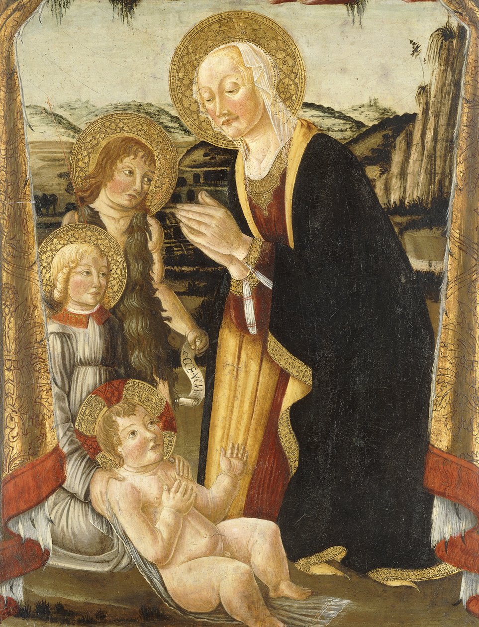 Madonnan och barnet med spädbarnet Johannes Döparen och en ängel av Bernardo Rosselli