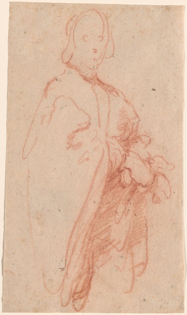 En stående man med mantel och handskar av Bernardo Strozzi
