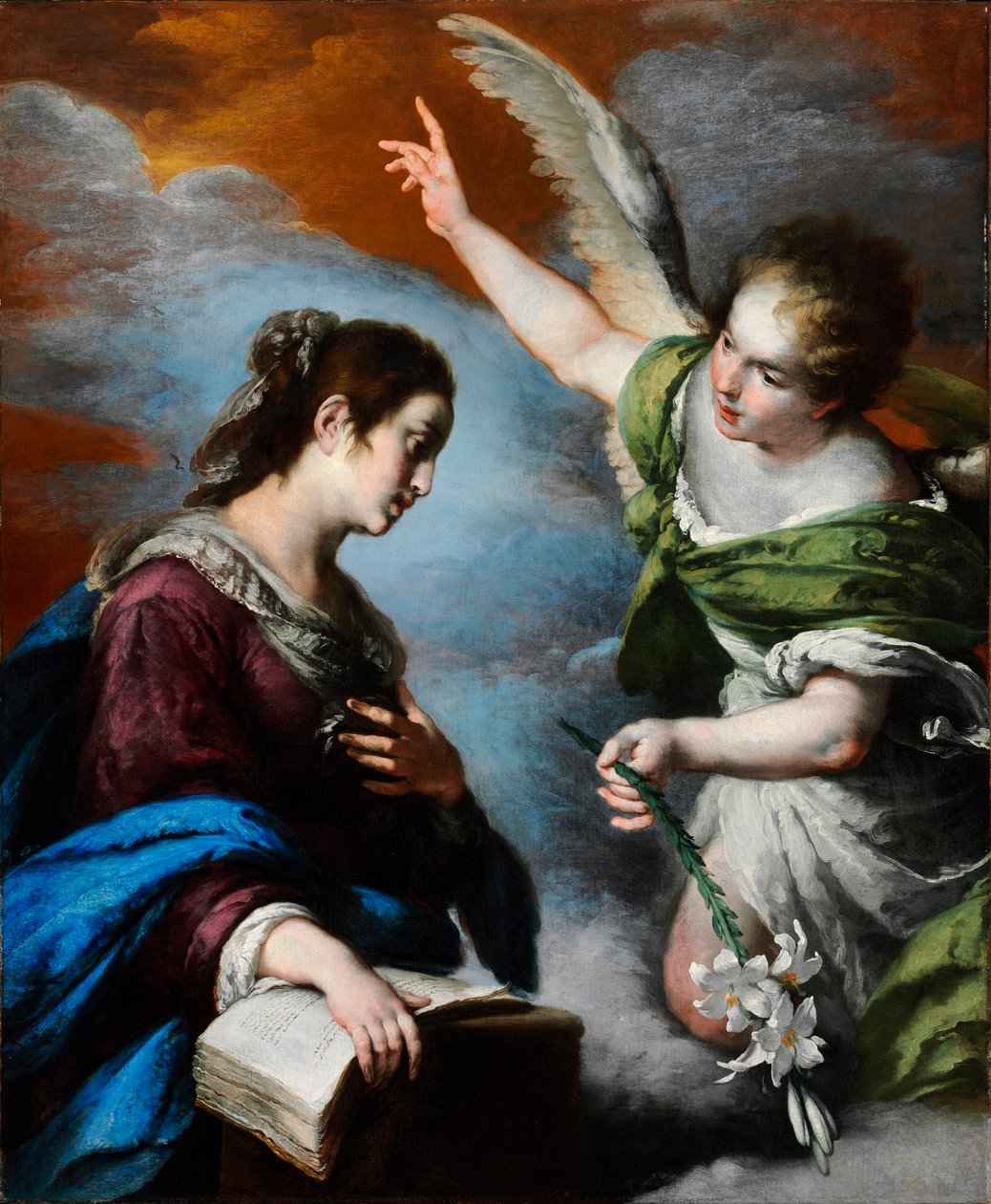 The Annunciation (The Annunciation) - Målning av Bernardo Strozzi (dit il Capucini Genovese) (1581-1644), olja på duk av Bernardo Strozzi