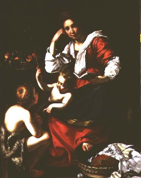 Madonna och barn med spädbarnet Johannes Döparen av Bernardo Strozzi