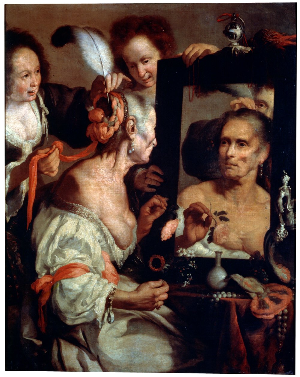 Gamla Coquette Vanitas, efter 1630. av Bernardo Strozzi