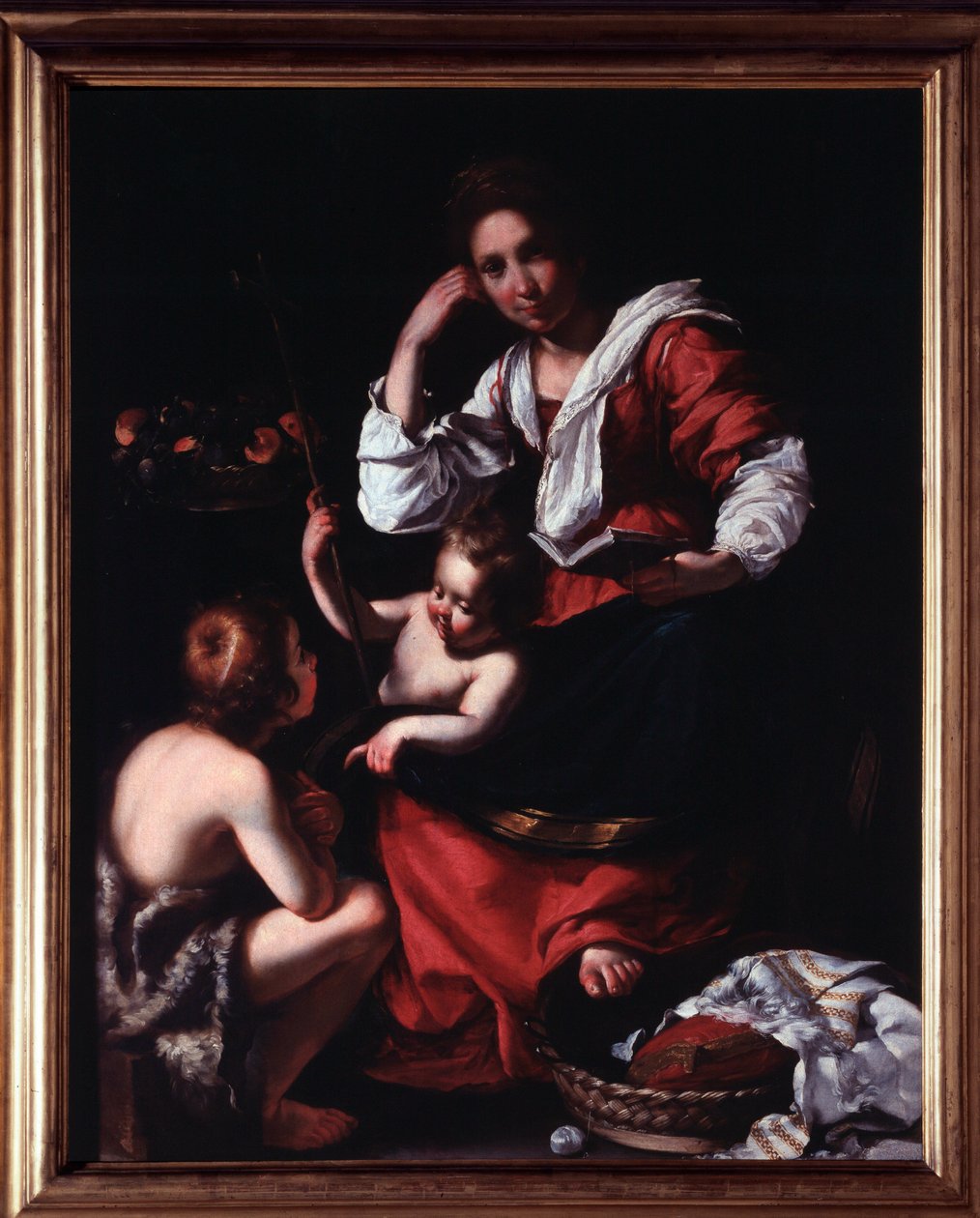 Representation av den heliga familjen med Johannes döparens barn (Den heliga familjen med döparen Johannes) Målning av Bernardo Strozzi (1581-1644) Genes, Musei di Strada Nuova (ex Palazzo Rosso) Italien av Bernardo Strozzi
