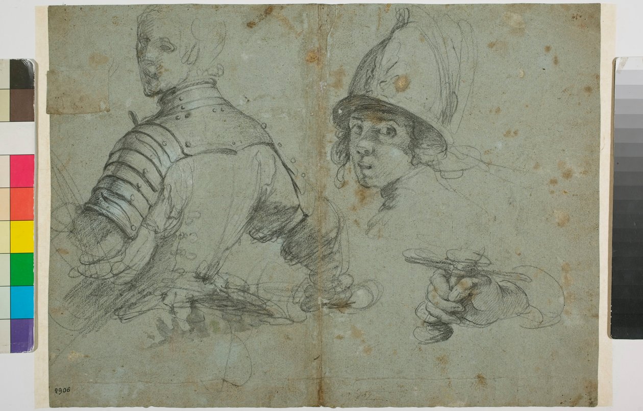 Studie av ung man i rustning av Bernardo Strozzi