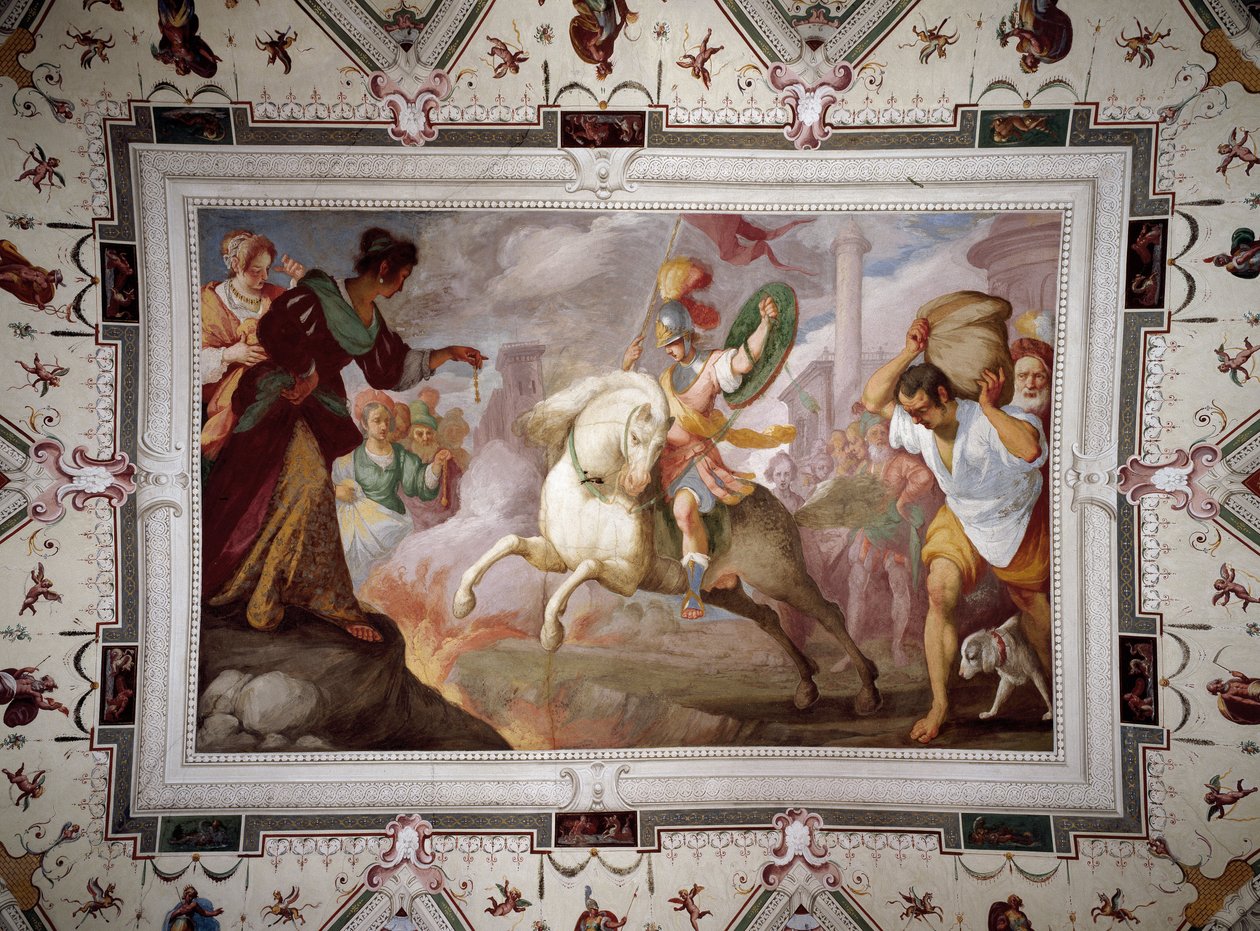 Marcus Curtius död, Villa Centurione, Sampierdarena, 1613-15 av Bernardo Strozzi