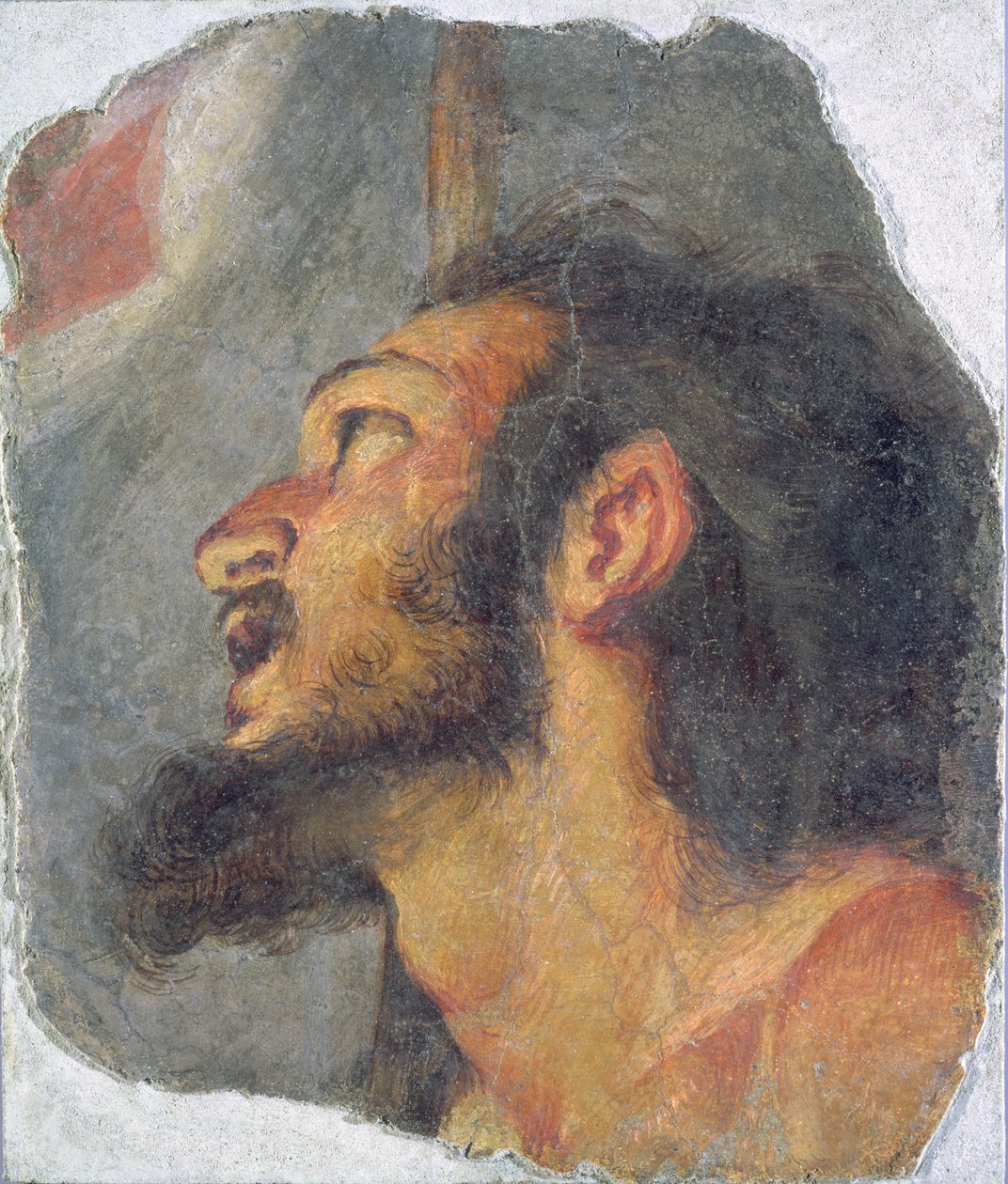 Johannes Döparens huvud, fragment från en fresk av Bernardo Strozzi