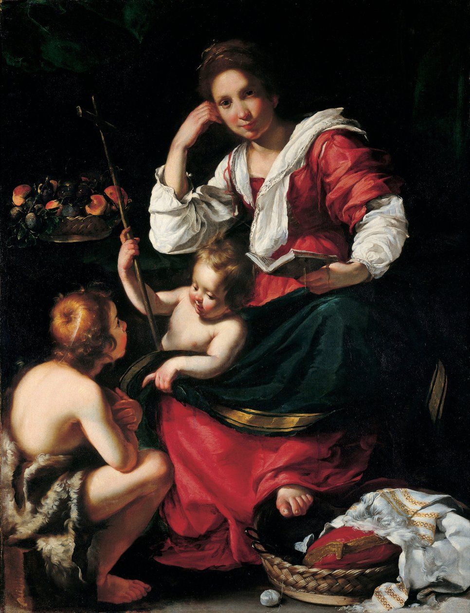 Jungfru och barn med Johannes Döparen som pojke, ca. 1620 av Bernardo Strozzi