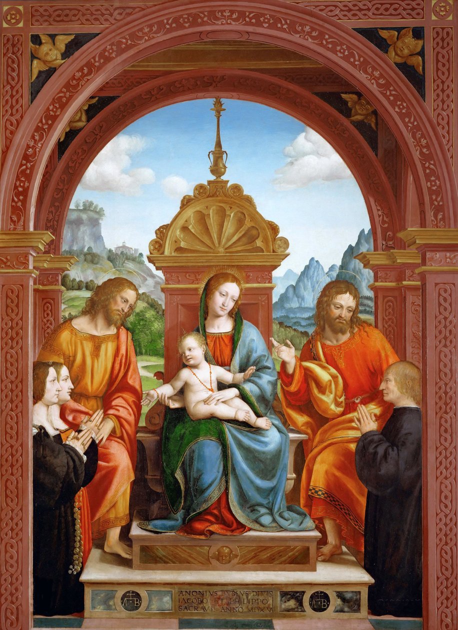 Madonna och barn med de heliga James, Philip och Antonio Bustis familj, 1515-1517. av Bernardo Zenale