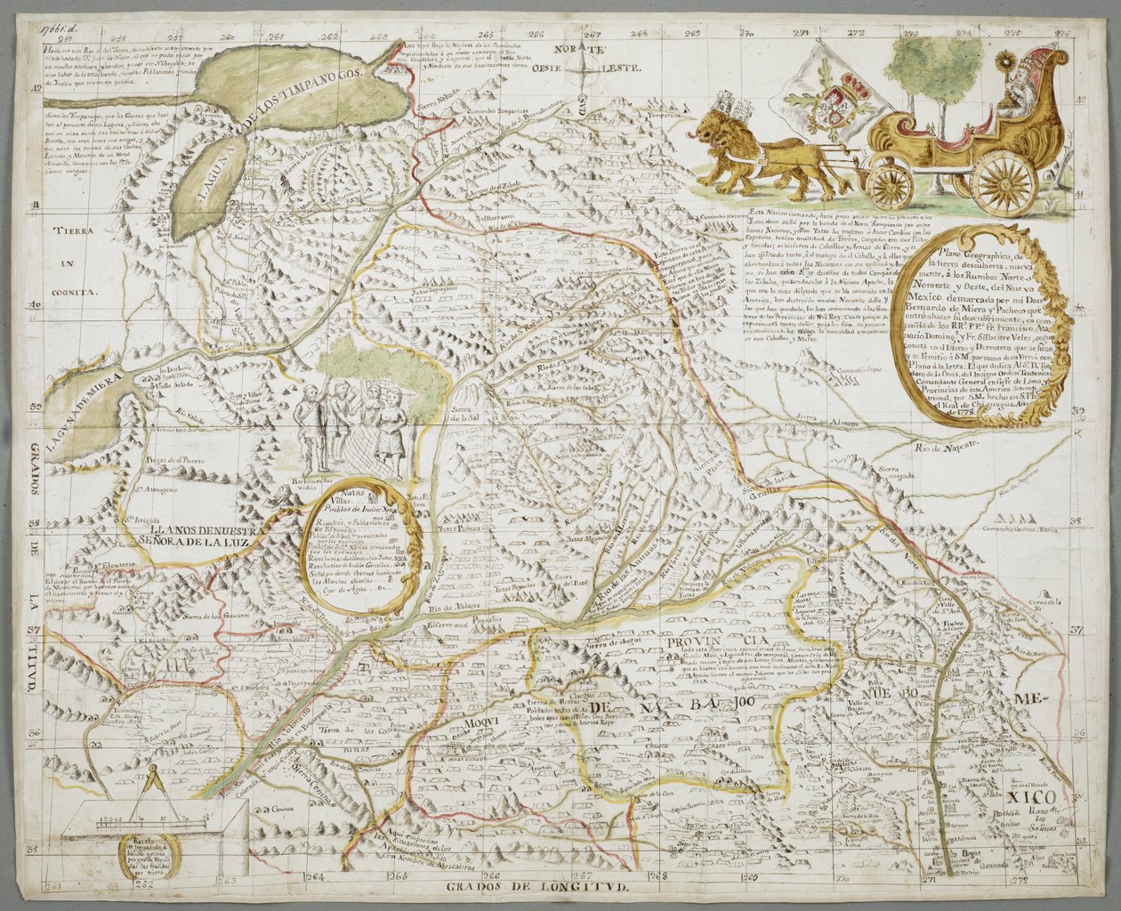 Karta över delar av New Mexico av Bernardo de Miera y Pacheco