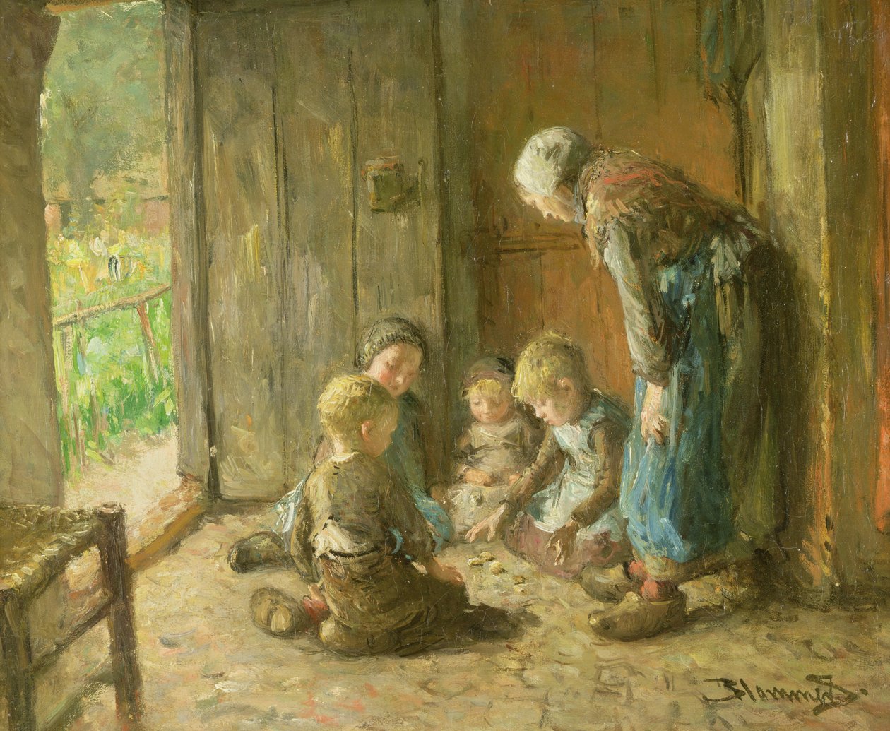 Spelar knekt på dörren av Bernardus Johannes Blommers or Bloomers