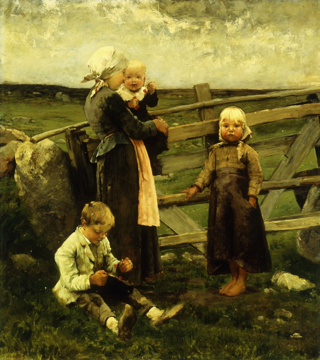 Barn med körsbär, av Bernardus Johannes Blommers or Bloomers