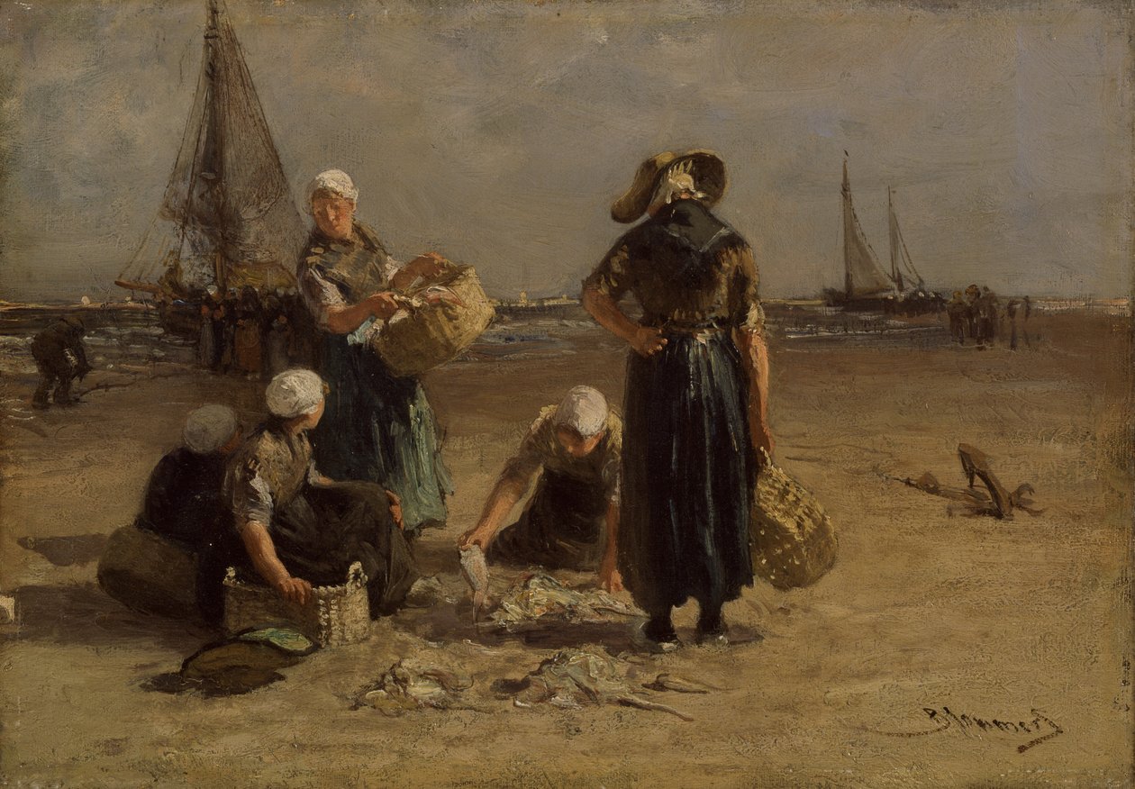 Fishwives on the Beach (olja på duk) av Bernardus Johannes Blommers or Bloomers