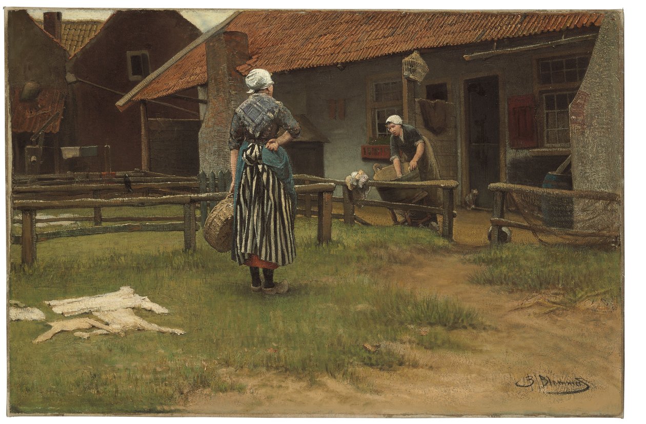 Tvättdag (olja på duk) av Bernardus Johannes Blommers or Bloomers