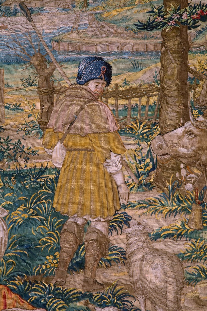 flamländsk gobeläng. Serie The Foundation of Rome: Faustulus möter Romulus och Remus. Serietecknaren Barend van Orley (?). Bryssel tillverkning. 1525-1530. Detalj. av Bernart van (attr. to) Orley