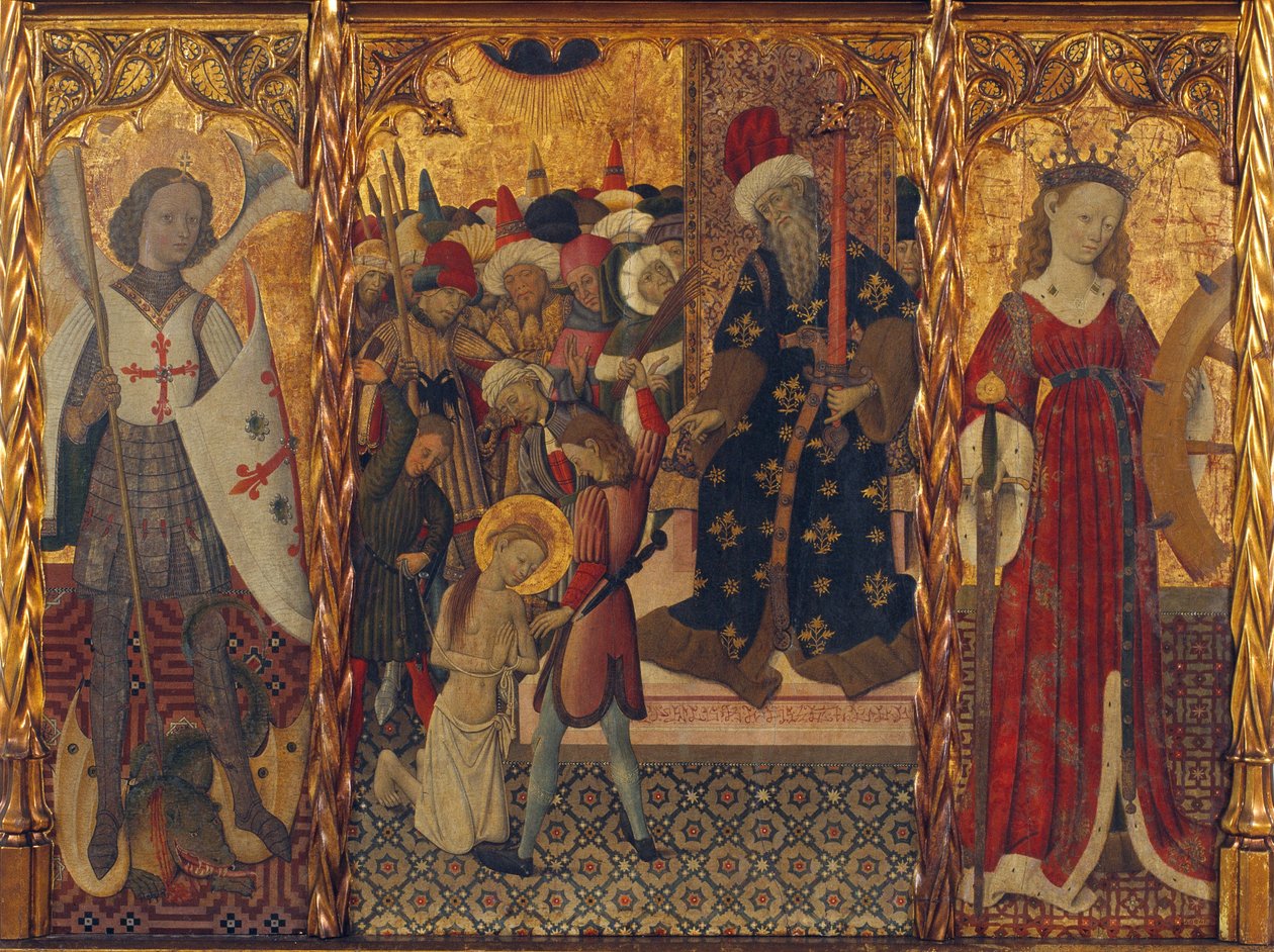 Sankt Michael, martyrdömet i Saint Eulalia och Saint Catherine av Bernat Martorell