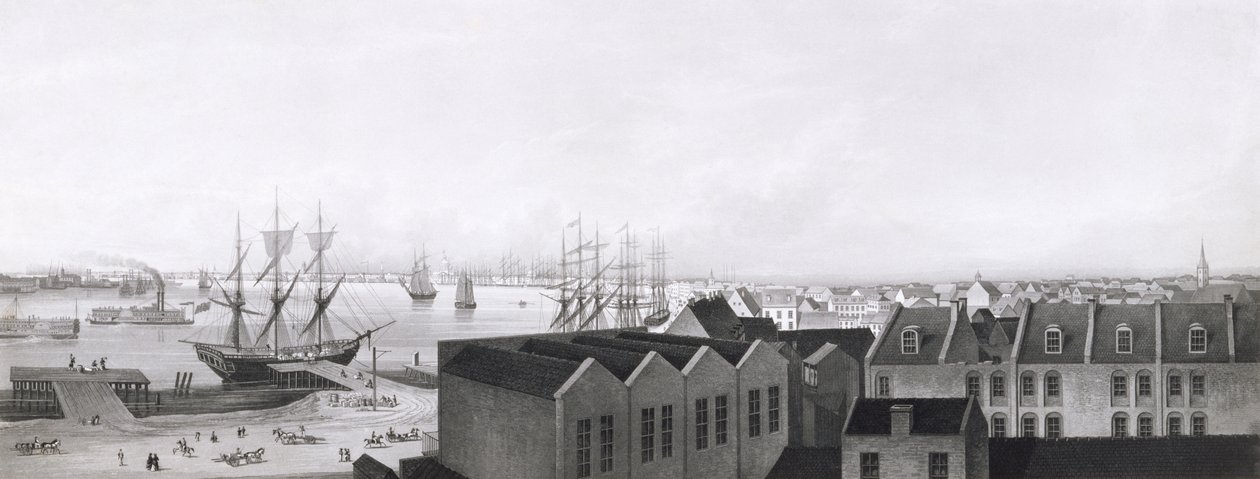 Utsikt över New Orleans tagen från Lower Cotton Press, 1860 (akvatint) av Bernhard J. Dondorf