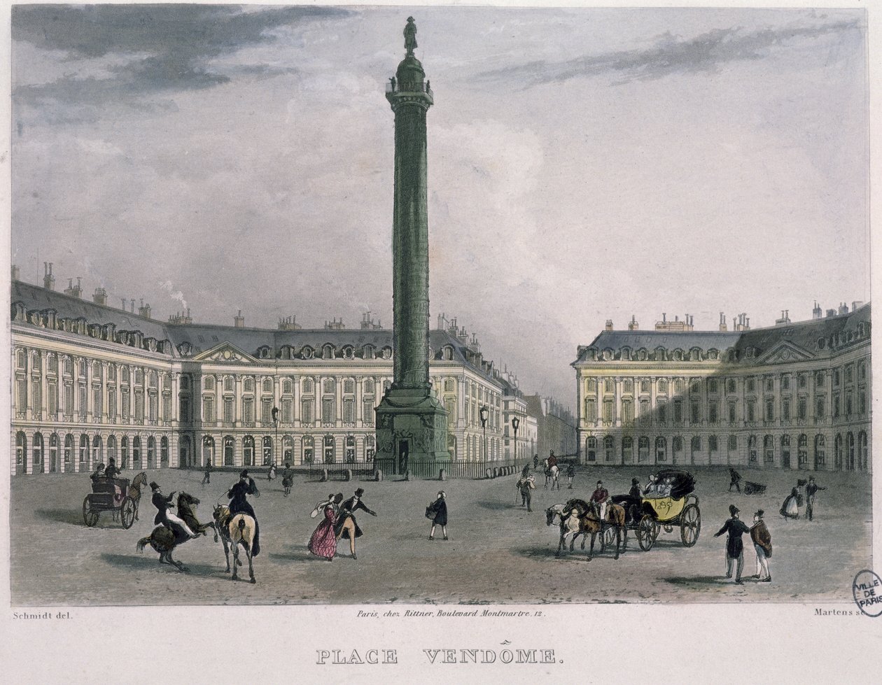 Place Vendome, 1832 (färggravyr) av Bernhard Schmidt
