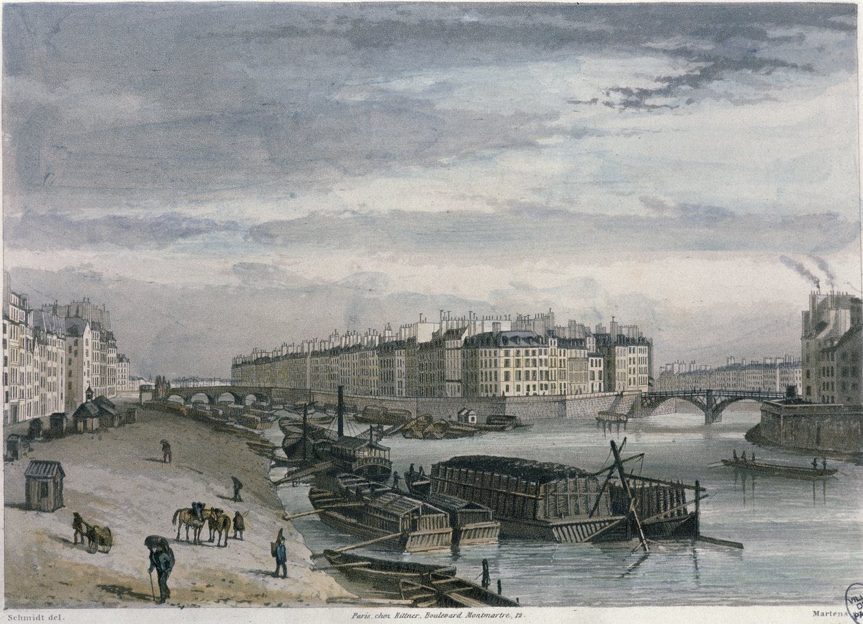 Ile Saint-Louis, 1832 (färggravyr) av Bernhard Schmidt
