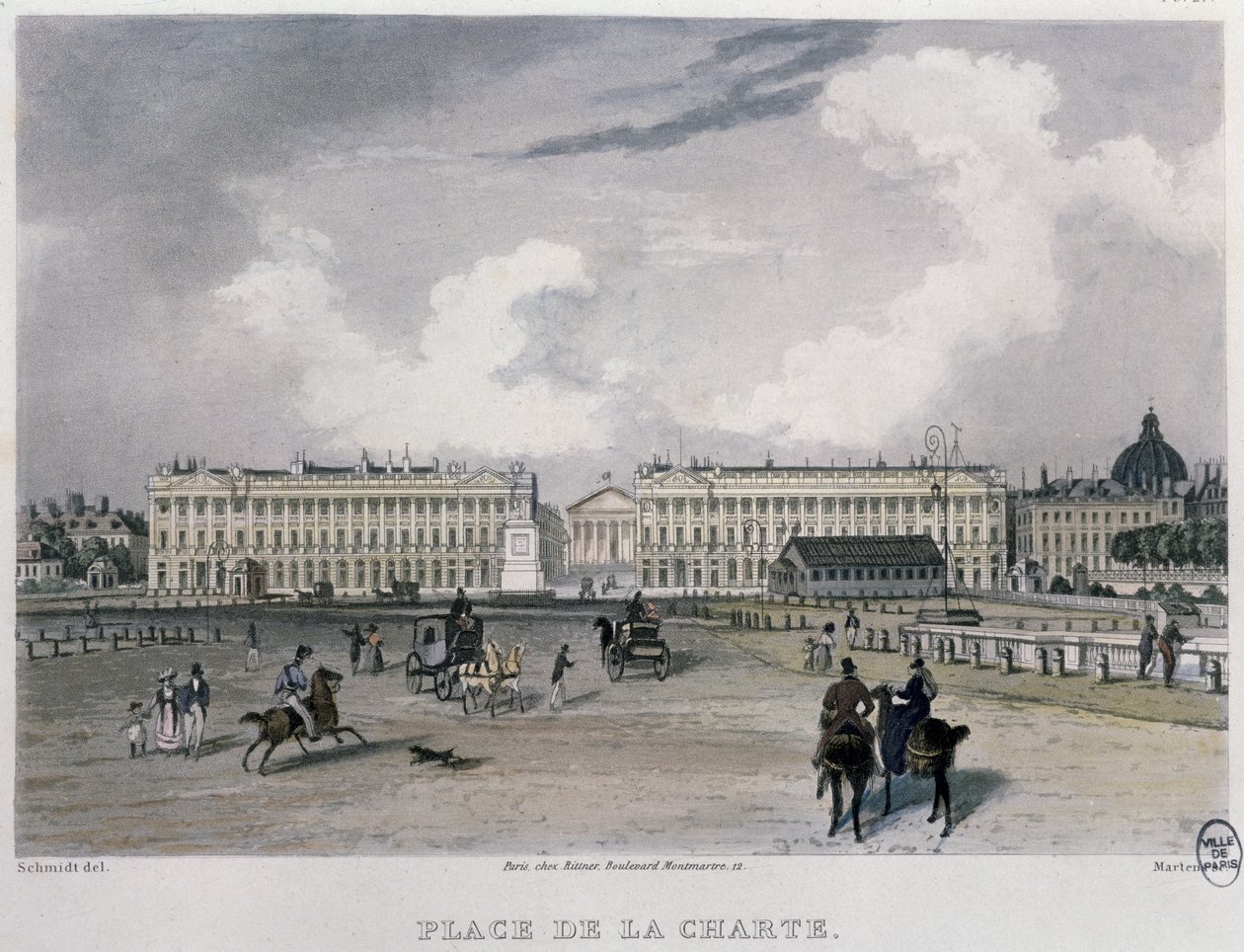 Place de la Concorde, Paris, 1832 (färgstick) av Bernhard Schmidt