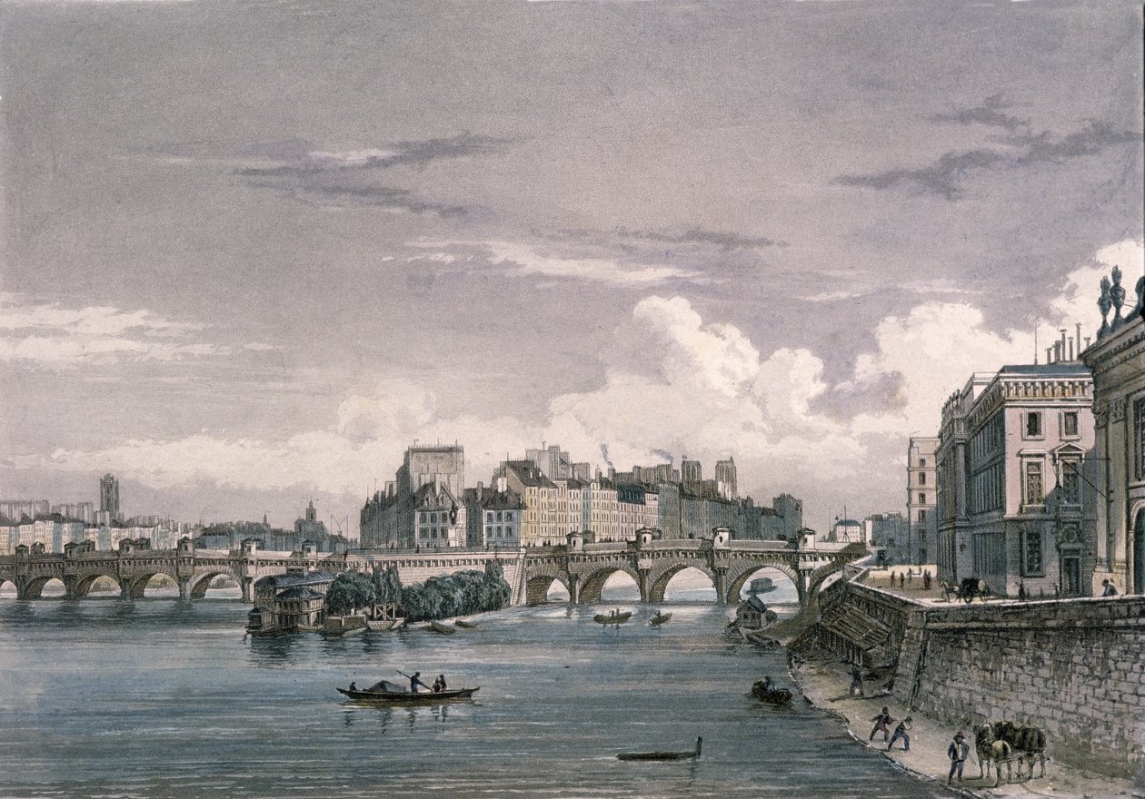 Pont Neuf, 1832, (färggravyr) av Bernhard Schmidt