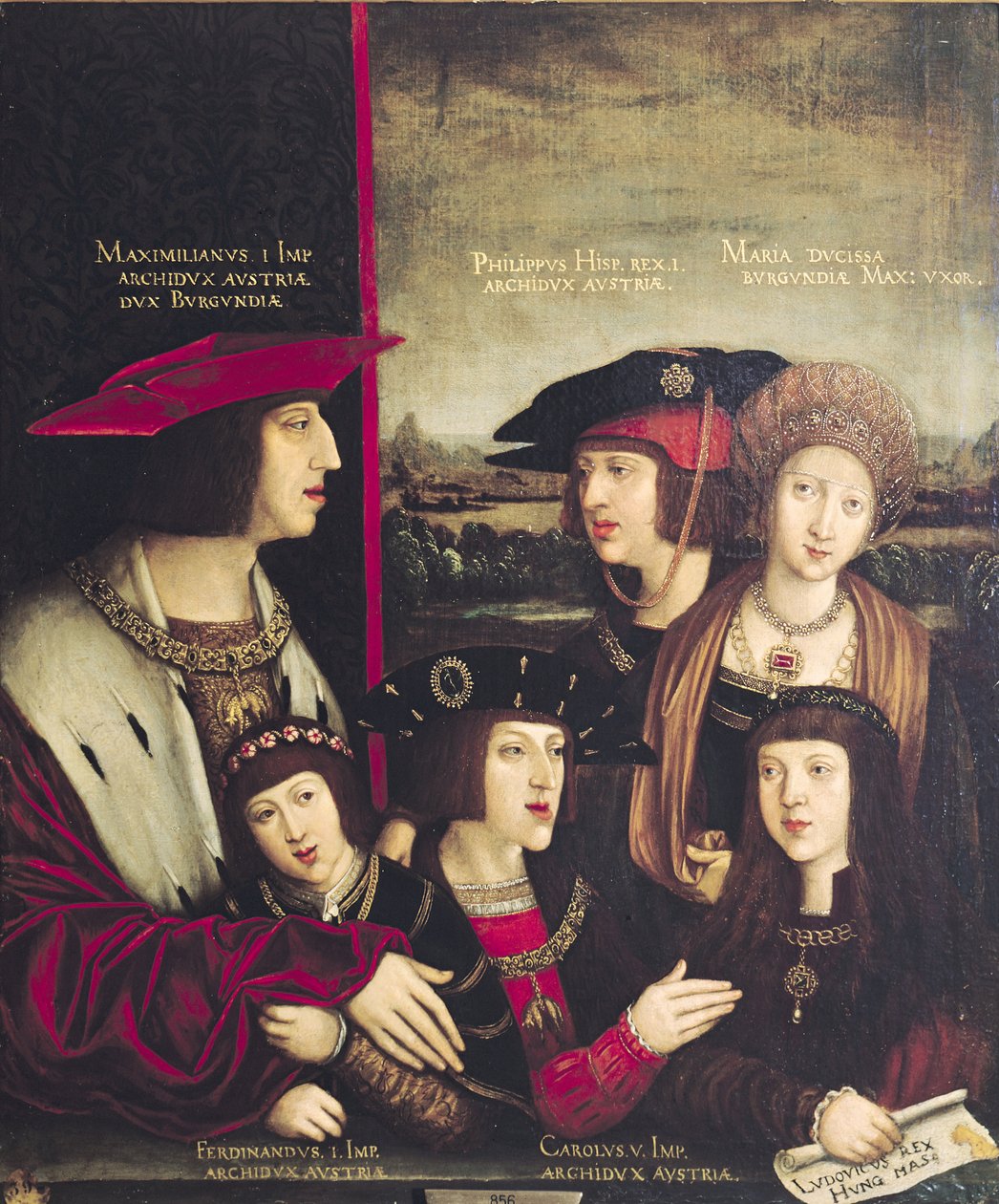 Kejsar Maximilian I (1493-1519) med sin hustru Maria av Bourgogne och hans söner Karl V (1500-58) och Filip I (1478-1506) av Bernhard Strigel