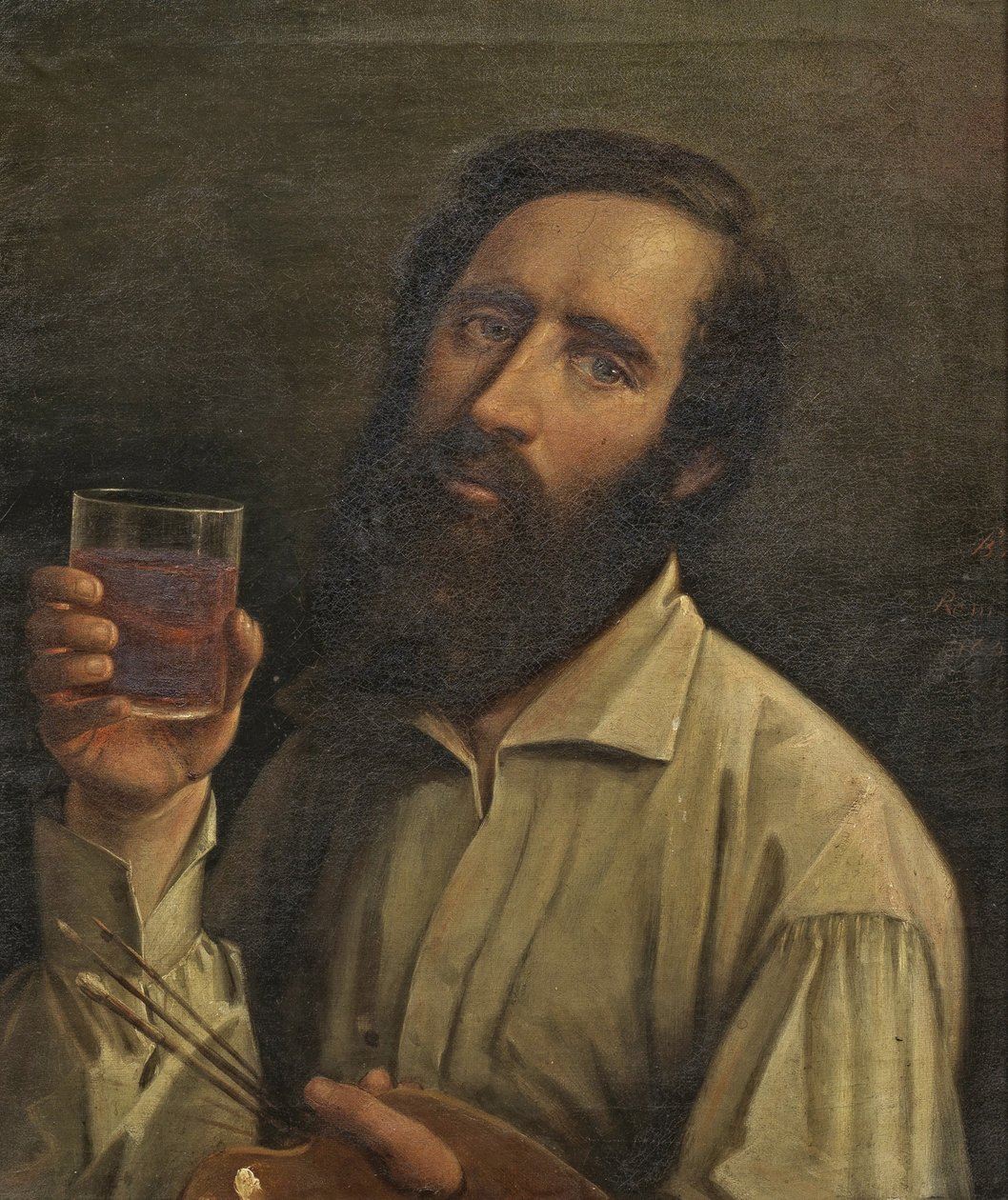 Bernhard Plockhorst - Självporträtt med palett och vinbägare, 1854 av Bernhard Plockhorst