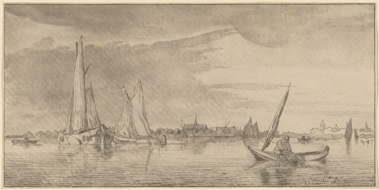 Flod med stad, 1775. av Bernhard Schreuder