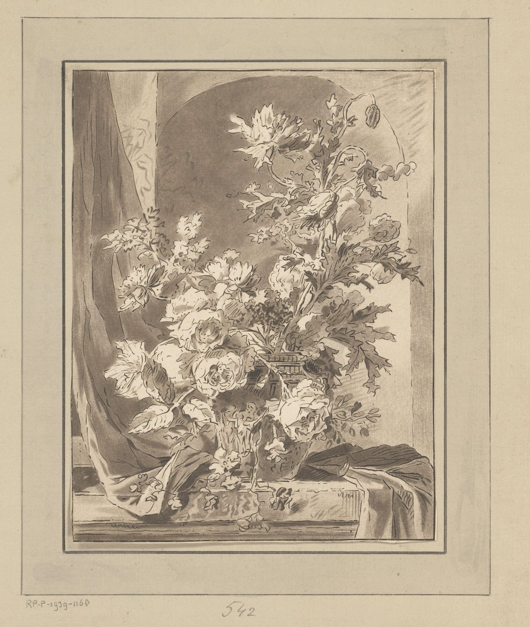 Vase med blommor till en nisch av Bernhard Schreuder