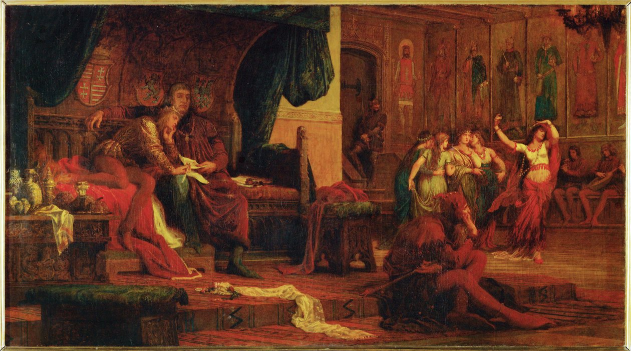 Kung Laszlo V av Ungern och hans rådgivare Ulrich av Cilli, som skämmer bort den unge kungen med nöjen för att kunna ta över regeringen (målning på duk) av Bertalan Szekely