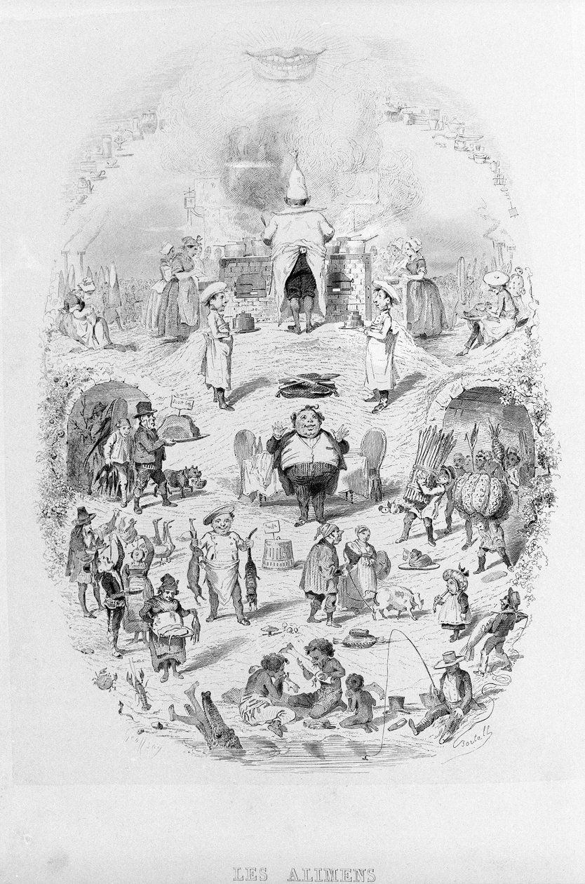 Mat: matlagning och olika sätt att tillaga mat i Brillat - Savarin illustrerad av Bertall. Paris 1840. av Bertall