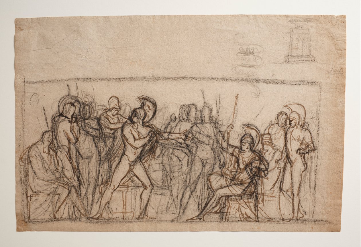 Agamenons slåss med Achilles. Baptismal teckensnitt av Bertel Thorvaldsen