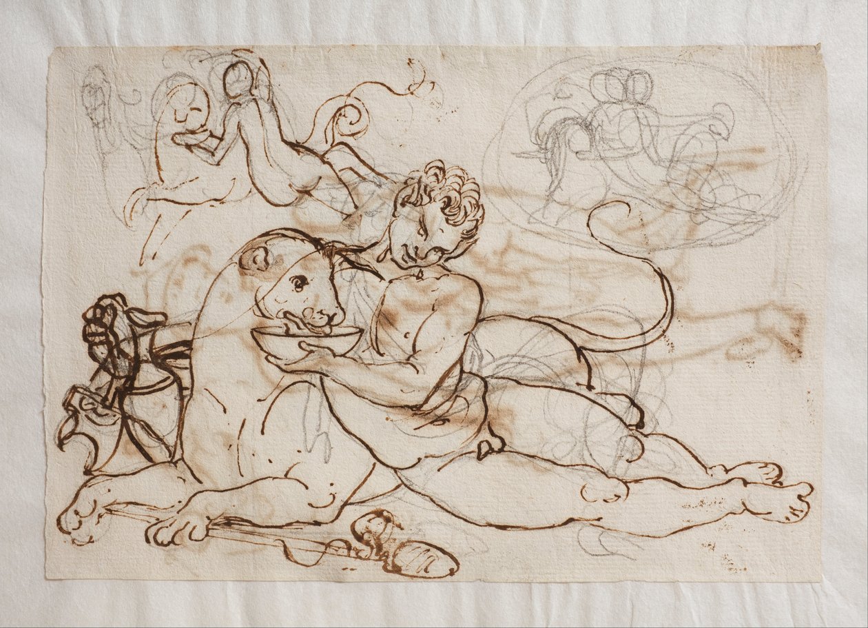 Bacchant (en ung satyr) erbjuder en panter att dricka av Bertel Thorvaldsen