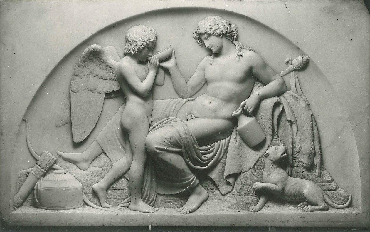 Amor dricker ur Bacchus bägare av Bertel Thorvaldsen