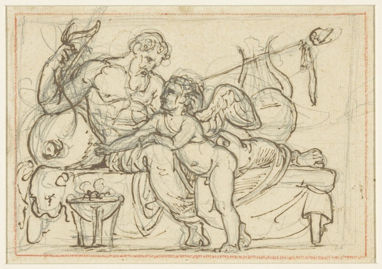 Design för en relief föreställande Amor och en liggande figur av Anacreon av Bertel Thorvaldsen