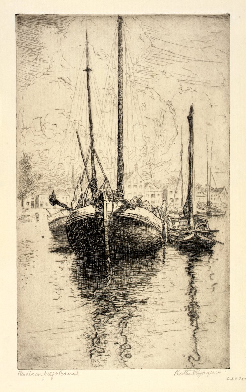 Båtar på Delfts kanal av Bertha E. Jaques
